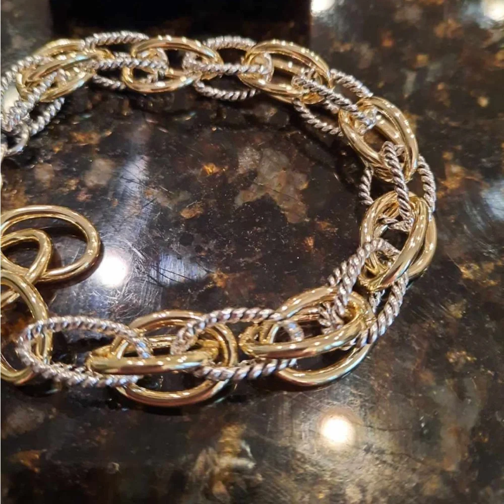 Neiman Marcus Two-Tone Twisted Cable Link Chain Bracelet
